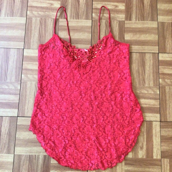 Vtg 1980s Intimate Moods Sexy Red Lace Sequin Slip - Picture 7 of 8